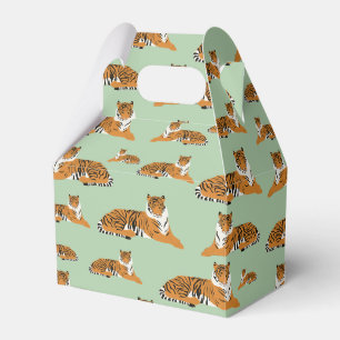 Sage Green Orange Jungle Tiger Animal Pattern Favor Boxes