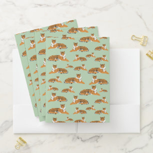 Sage Green Orange Jungle Tiger Animal Pattern Pocket Folder