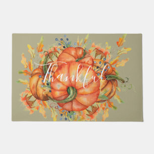 Sage Green & Orange Pumpkin Bounty Thanksgiving Doormat