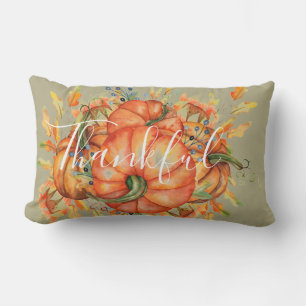 Sage Green & Orange Pumpkin Bounty Thanksgiving Lumbar Pillow