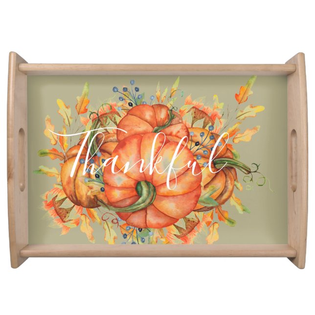 Sage Green & Orange Pumpkin Bounty Thanksgiving  Serving Tray (Front)