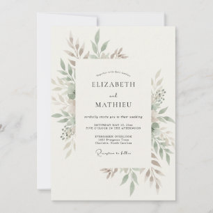 Sage Green Organic Foliage Wedding Invitation