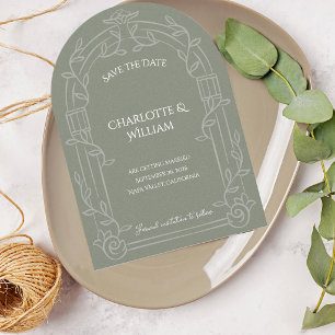 Sage Green Ornate Arch Wedding Save the Date