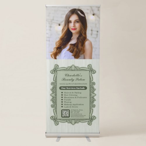 Sage Green Ornate Bow Frame Beauty Salon Banner