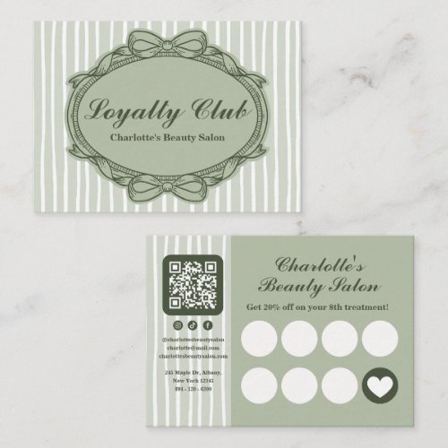 Sage Green Ornate Bow Frame Salon Loyalty Card