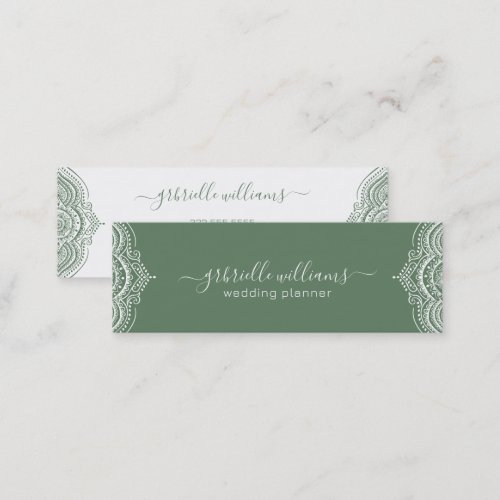 Sage green ornate frame on white background 2 mini business card