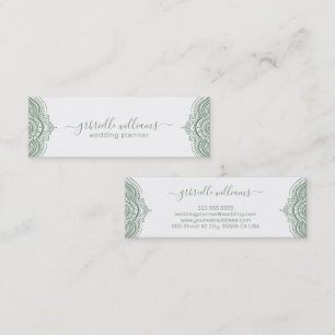 Sage green ornate frame on white background mini business card