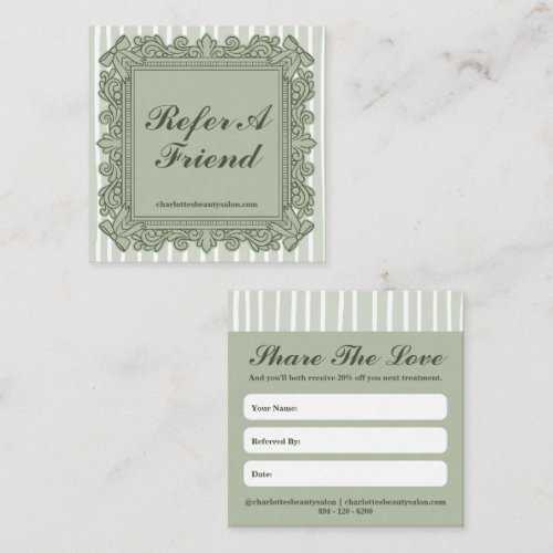 Sage Green Ornate Frame Salon Refer a Friend Card