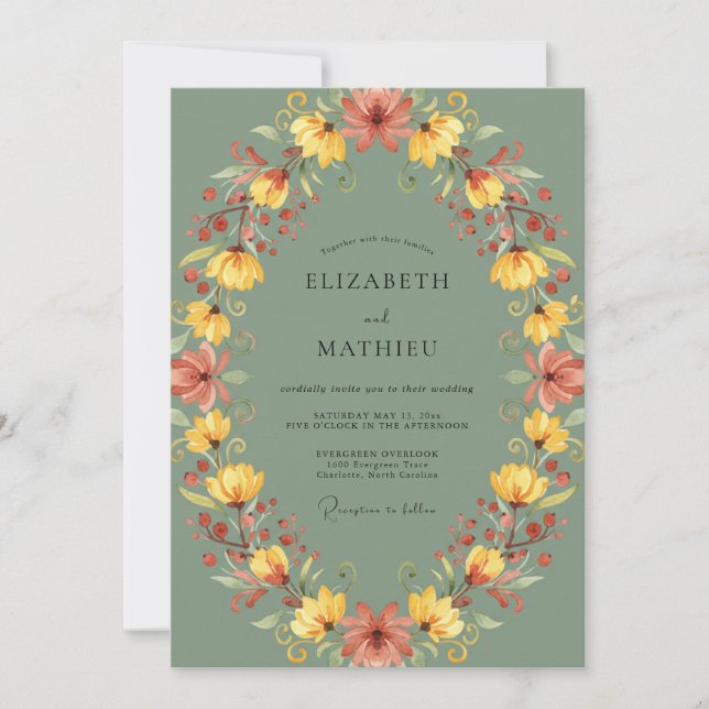 Sage Green Ornate Harvest Wedding Invitation (Front)