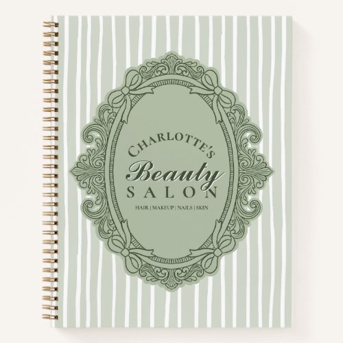 Sage Green Ornate Oval Frame Beauty Salon Notebook