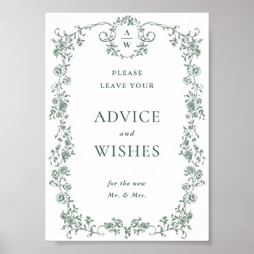 Sage Green Ornate Victorian Floral Advice & Wishes