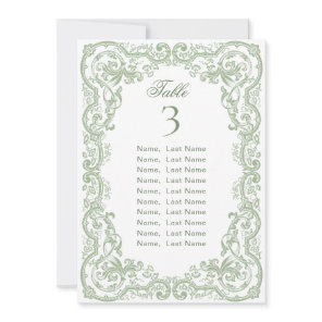 Sage Green Ornate Victorian Seating Chart Card