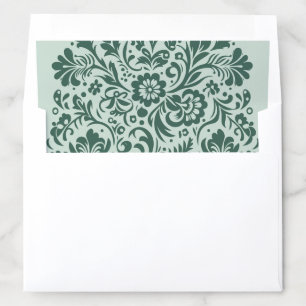 Sage Green Ornate Vintage Floral Wedding Envelope Liner