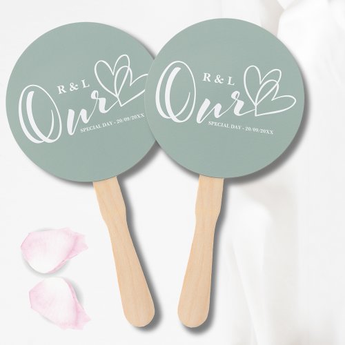 Sage Green Our Hearts Wedding  Anniversary Hand Fan