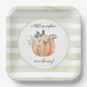 Sage Green Our Little Pumpkin is On The Way Paper Paper Plates