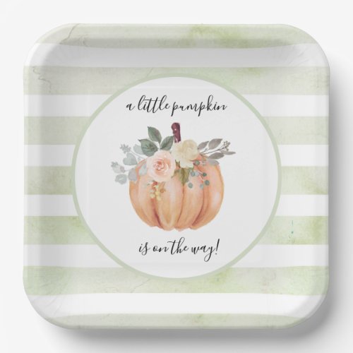 Sage Green Our Little Pumpkin is On The Way Paper  Paper Plates