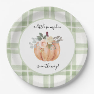 Sage Green Our Little Pumpkin is On The Way Paper Plates