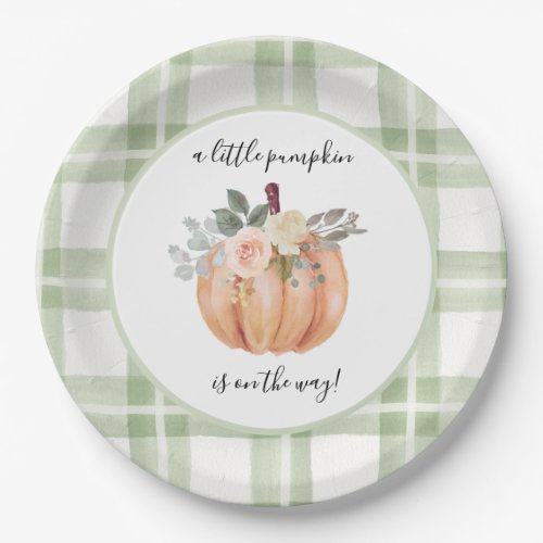 Sage Green Our Little Pumpkin is On The Way Paper Plates