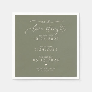 Sage Green Our Love Story Elegant Script Wedding Napkins