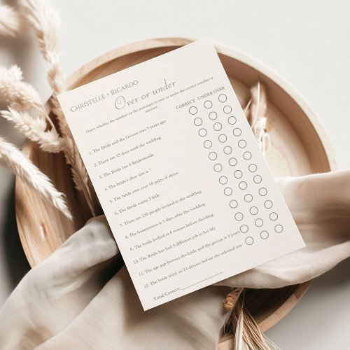 Sage green Over or under bridal shower game Announcement