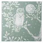 Sage Green Owl in Tree Night Moon Scene Ceramic Tile<br><div class="desc">In restful, natural, pretty tones of sage green, this tile features a woodland great horned owl in a leafy tree with a full moon and stars. My artwork is inspired by intricate antique chinoiserie pottery and tapestry art, such as William Morris' iconic pieces. This tile would be a beautiful home...</div>