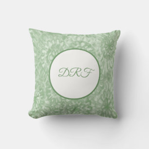 Sage Green Painted Flowers with Monogram Throw Pillow