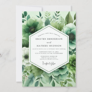 Sage Green Painterly Anemone Wedding Invitation