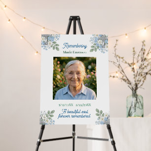 Sage Green Pale Blue Floral Cross Photo Memorial Foam Board