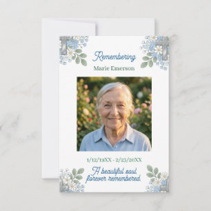 Sage Green Pale Blue Floral Cross Photo Memorial Note Card