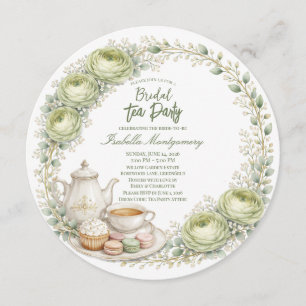 Sage Green Palette Tea Party Bridal Shower Invitation
