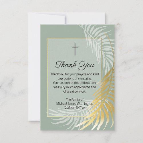 Sage Green Palm Tree Funeral Thank You Note Card