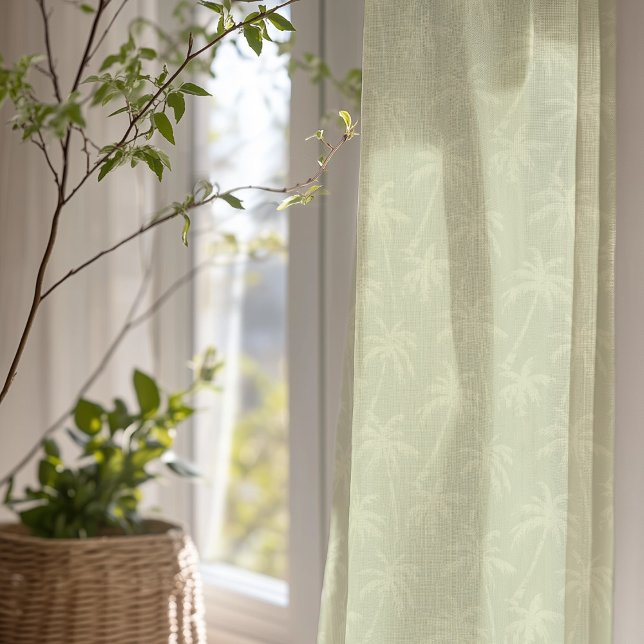 Sage Green Palm Tree Tropical Botanical Sheer Curtains (Creator Uploaded)