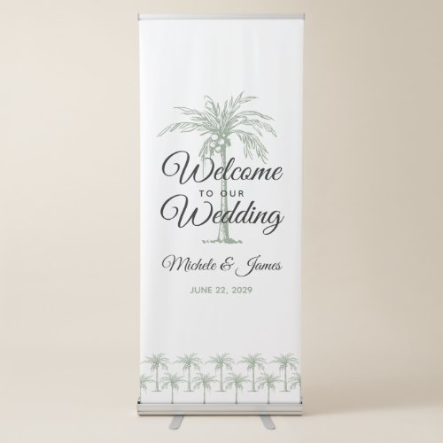 Sage Green Palm Trees Black White Wedding Welcome Retractable Banner