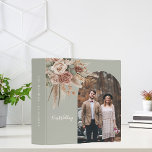 Sage green pampas cream photo arch wedding album 3 ring binder<br><div class="desc">Personalize and add your wedding photo inside the arch frame. For best result use a vertical sized photo. A sage green colored background. Muted,  cream,  taupe,  beige earthy roses,  eucalyptus greenery,  and pampas grass for a natural and romantic feel.  
Add your own text on the spine.</div>