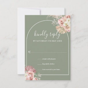 Sage Green Pampas Grass Arch Floral Monogram RSVP Card