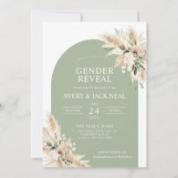 Sage Green Pampas Grass Baby Gender Reveal Invitation