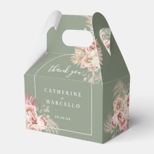 Sage Green Pampas Grass Floral Arch Wedding Favor Boxes