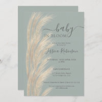 Sage green pampas grass watercolor baby shower invitation