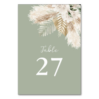 sage green pampas grass watercolor wedding table number