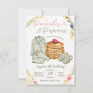 Sage Green Pancakes and Pajamas Birthday Party Invitation