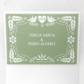 Sage green papel picado love birds wedding  Tri-Fold invitation (Inside First)