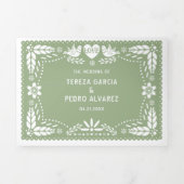 Sage green papel picado love birds wedding  Tri-Fold invitation (Cover)