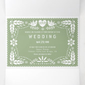 Sage green papel picado love birds wedding  Tri-Fold invitation (Inside Middle)