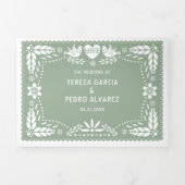 Sage green papel picado love birds wedding Tri-Fold invitation (Cover)