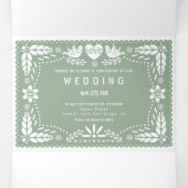 Sage green papel picado love birds wedding Tri-Fold invitation (Inside Middle)