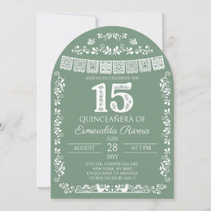 Sage Green Papel Picado Quinceañera 15th Birthday  Invitation