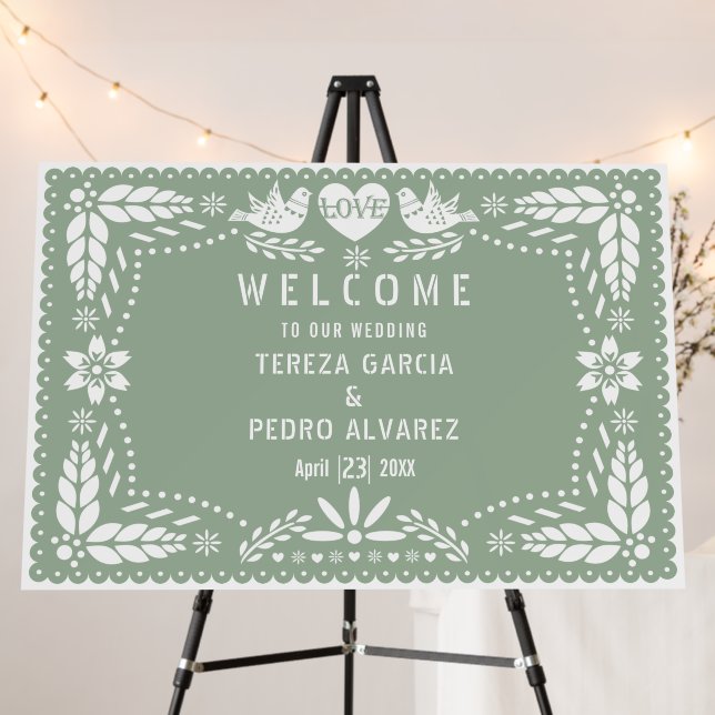 Sage green Papel Picado request 1 wedding welcome Foam Board (In Situ (Stand))