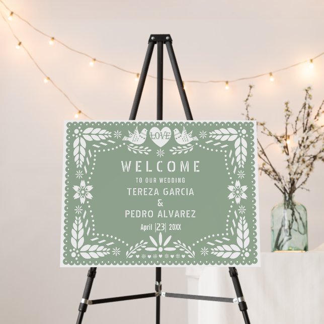 Sage green Papel Picado request wedding welcome  Foam Board (In Situ (Stand))