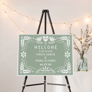 Sage green Papel Picado request wedding welcome  Foam Board
