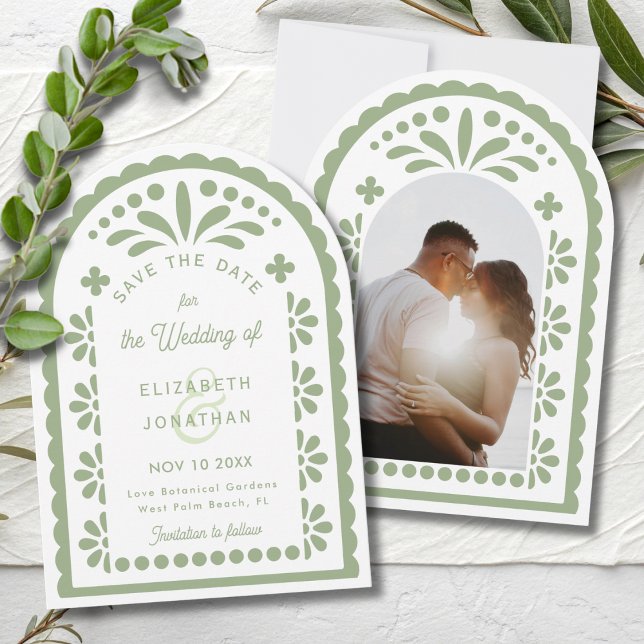Sage Green Papel Picado Talavera Photo Wedding Save The Date (Creator Uploaded)